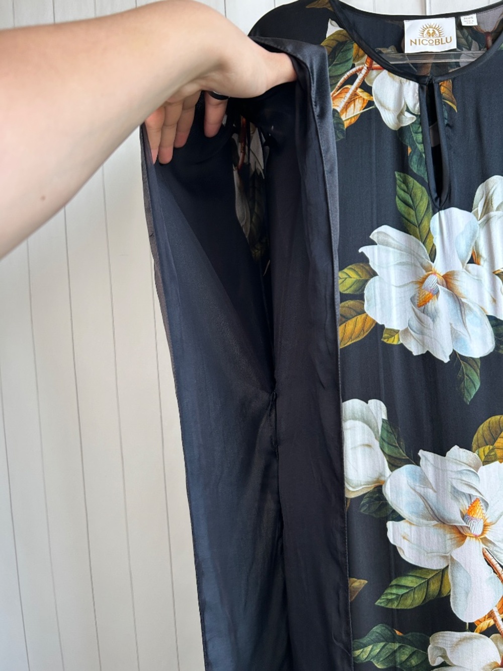 Nicoblu plus size 1X 2X 3X 4X Camellia belted kaftan maxi dress black 100% silk - Picture 4 of 14